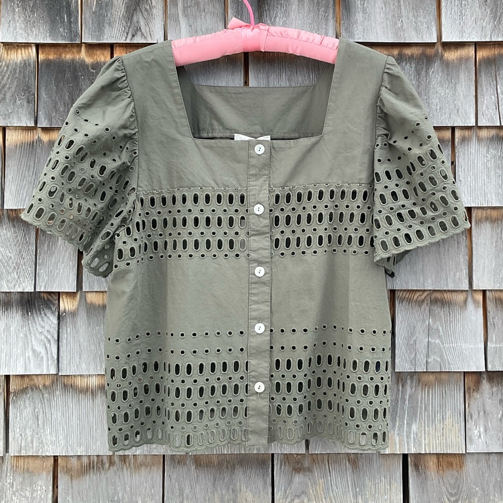 Lucky & Coco Olive Eyelet Button-Up Women's Top